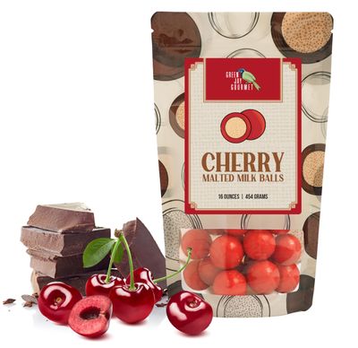 Green Jay Gourmet Handmade Artisan Chocolate Malt Balls - Cherry Malted Milk Balls Coated in Premium Chocolate - Great Gift for Chocolate and Candy Lovers - 16 Ounce Resealable Bag