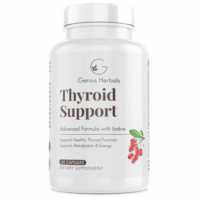 GENIUS HERBALS Thyroid Support - Advanced Formula with Iodine, Supports Metabolism Energy, Supports Healthy Thyroid. Non-GMO Thyroid Supplement - 60 Capsules