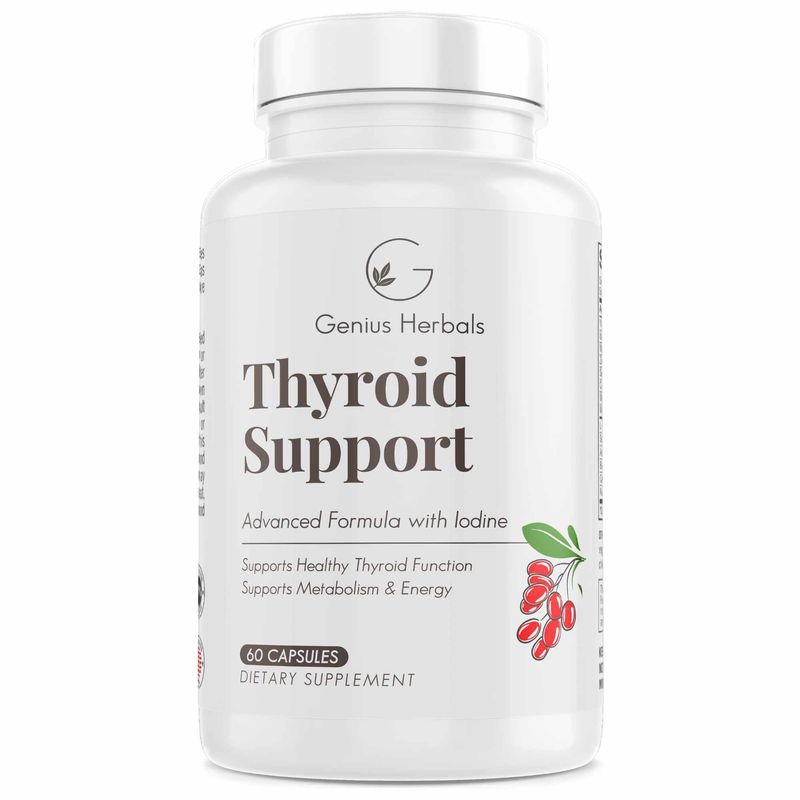 GENIUS HERBALS Thyroid Support - Advanced Formula with Iodine, Supports Metabolism Energy, Supports Healthy Thyroid. Non-GMO Thyroid Supplement - 60 Capsules