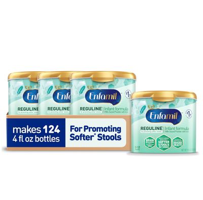 Enfamil Reguline Baby Formula, Milk-Based Infant Nutrition, Dual Prebiotics for Soft, Comfortable Stools within 1 Week of Use, Omega-3 DHA for Immune Support, Reusable Powder Tub, 78 Oz