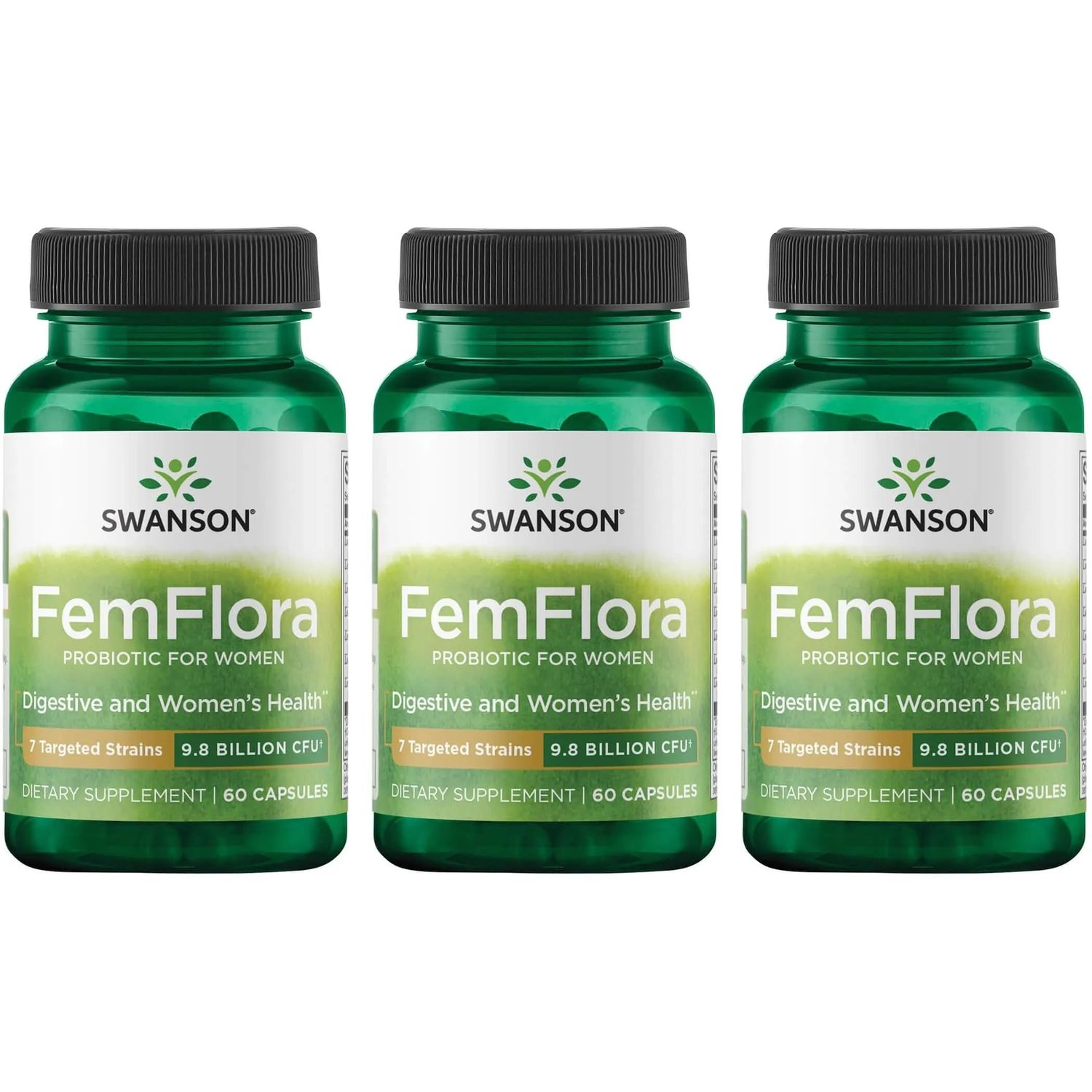 Swanson FemFlora - Feminine Probiotic Supplement Supporting Flora of The Mouth, GI Tract, and Vagina - Probiotics for Women with 9 Billion CFU Per Capsule - (60 Capsules) (3 Pack)
