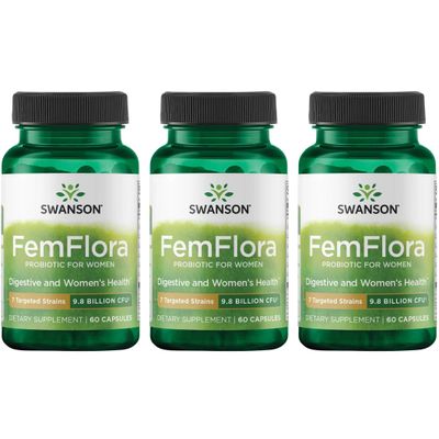 Swanson FemFlora - Feminine Probiotic Supplement Supporting Flora of The Mouth, GI Tract, and Vagina - Probiotics for Women with 9 Billion CFU Per Capsule - (60 Capsules) (3 Pack)