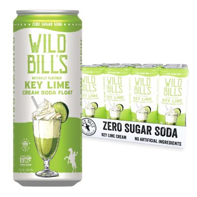Key Lime - Wild Bill&#39;s Zero Sugar Cream Soda, Zero Artificial Colors, Flavors or Preservatives, Naturally Sweetened (Individual 12oz Cans,12-Pack)
