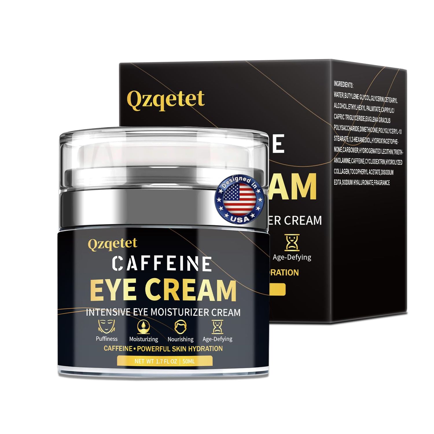QZQETET Caffeine Eye Cream, Under Cream for Puffiness and Bags Under Eyes Firming, Reduce Dark Circles Wrinkles Fine Lines - Anti Aging