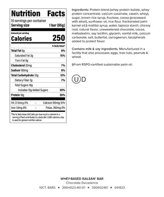 Isagenix Whey-Based IsaLean Protein Bar - High-Protein Energy Bars -Muscle Energy Support - Chocolate Decadence, 10 Bars
