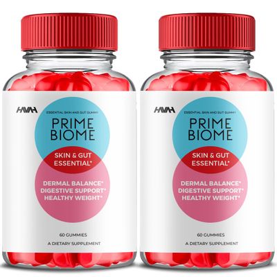(2 Pack) Prime Biome Gummies PrimeBiome Skin Gut Support Gummy Formula, PrimeBiome Overall Health Wellness Vitamin B12 B6 Folic Acid Support Supplement, Prime Biome Advanced Formula (120 Gummies)