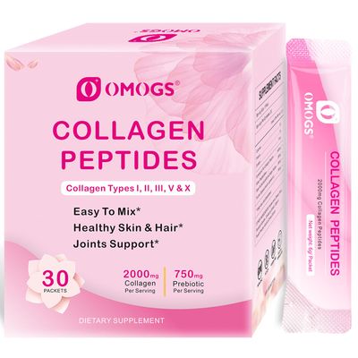OMOGS Collagen Peptides Powder, with Prebiotics Cranberry Extract -Hydrolyzed Collagen Peptides Support Hair, Skin, Nail, Bone Digestive Health, Grass Fed, Non-GMO, for Women Men