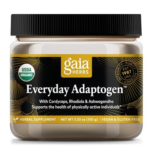 Gaia Herbs Everyday Adaptogen Powder - Helps Provide Energy Support Maintain Healthy Stress Levels in Physically Active - with Maca Root, Cordyceps, Ashwagandha More - 3.5 Oz (38-Day Supply)