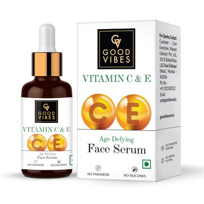Good Vibes Vitamin C E Age Defying Face Serum Skin Tightening Reduces Age Spots Wrinkles Deeply Nourishing Hydrating Facial Serum 1.01 Fl Oz30ml