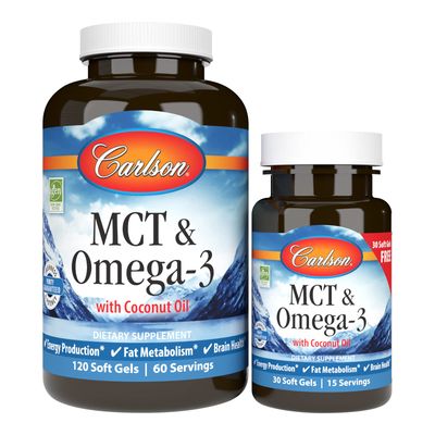 Carlson - MCT Omega-3, Coconut Oil, Caprylic Capric Acids, EPA DHA, Energy Production, Fat Metabolism Brain Health, 12030 Softgels