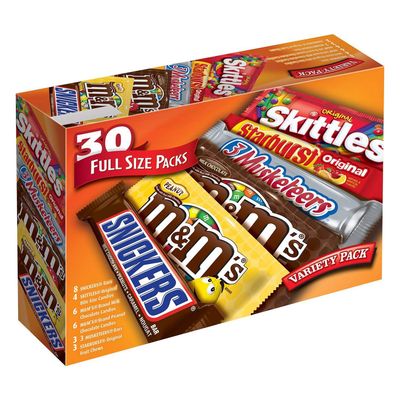 MM&#39;S, SNICKERS, SKITTLES, STARBURST 3 MUSKETEERS Full Size Candy Bars Assorted Variety Box , 56.11 oz 30 Pieces