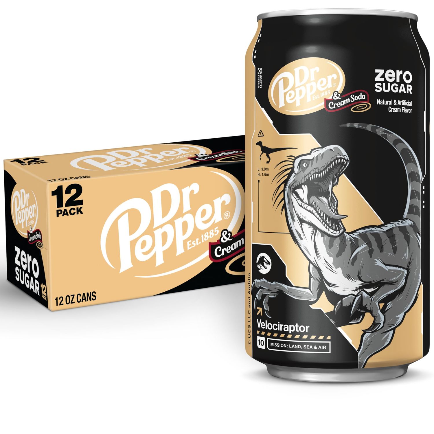 DR PEPPER and Cream Soda Zero Sugar, 12 fl oz cans, 12 pack