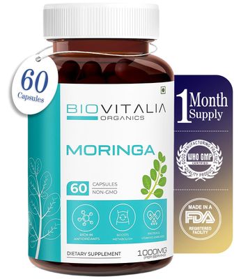 Biovitalia Moringa 1000mg Helpful in Overall Health and Wellness Immunity Booster Boost Metabolism and Digestion Good for Skin Hairs - 60 Vegan Capsule