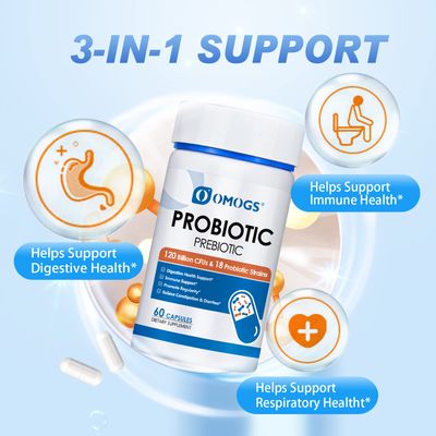 OMOGS Probiotics 120 Billion CFUs 18 Strains, 3 Prebiotics Digestive Enzymes, Helps Digestive, Gut Health, Immune, Supports Occasional Constipation, Diarrhea Gas - for Women Men, 60 Capsules
