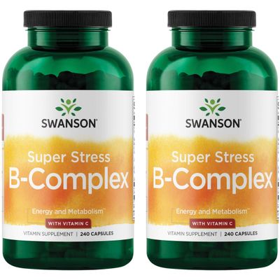Swanson Super Stress B-Complex - Vitamin Supplement for Relaxation Healthy Metabolism - Formula for Healthy Energy Levels - (240 Capsules) (2 Pack)