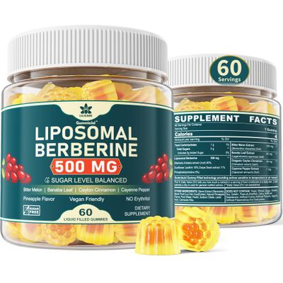 LILICARE Berberine 500mg Supplement, Once Daily, Liposomal Gummies with Ceylon Cinnamon, Bitter Melon, Banaba Leaf for Metabolism Balanced, AMPK Activator, High Absorption, Sugar Free, Vegan, 60 Cts