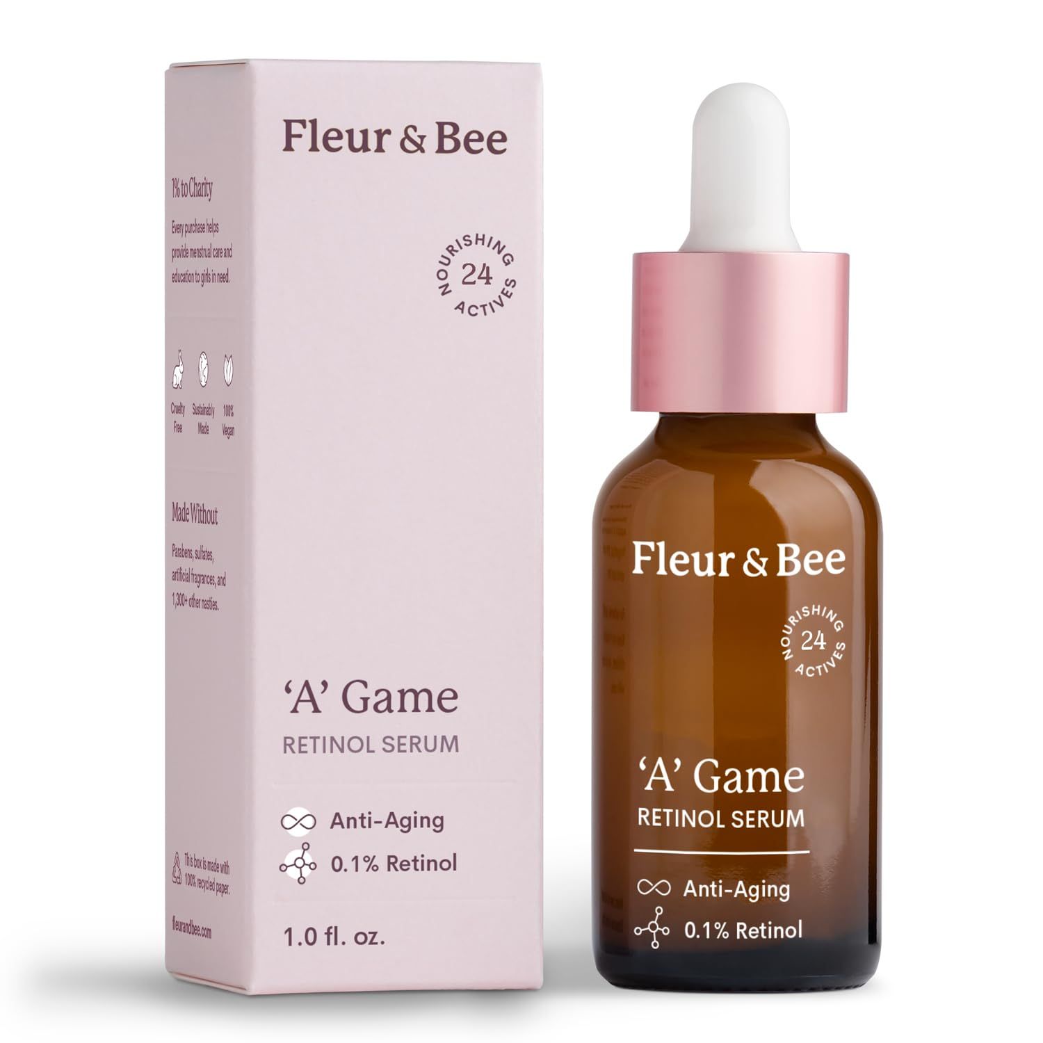 Retinol Serum Clean, 100 Vegan Anti Aging Retinol Serum For Face, Reduce Appearance of Wrinkles, Lines, Dark Spots &#39;A&#39; Game by Fleur Bee - 1 oz