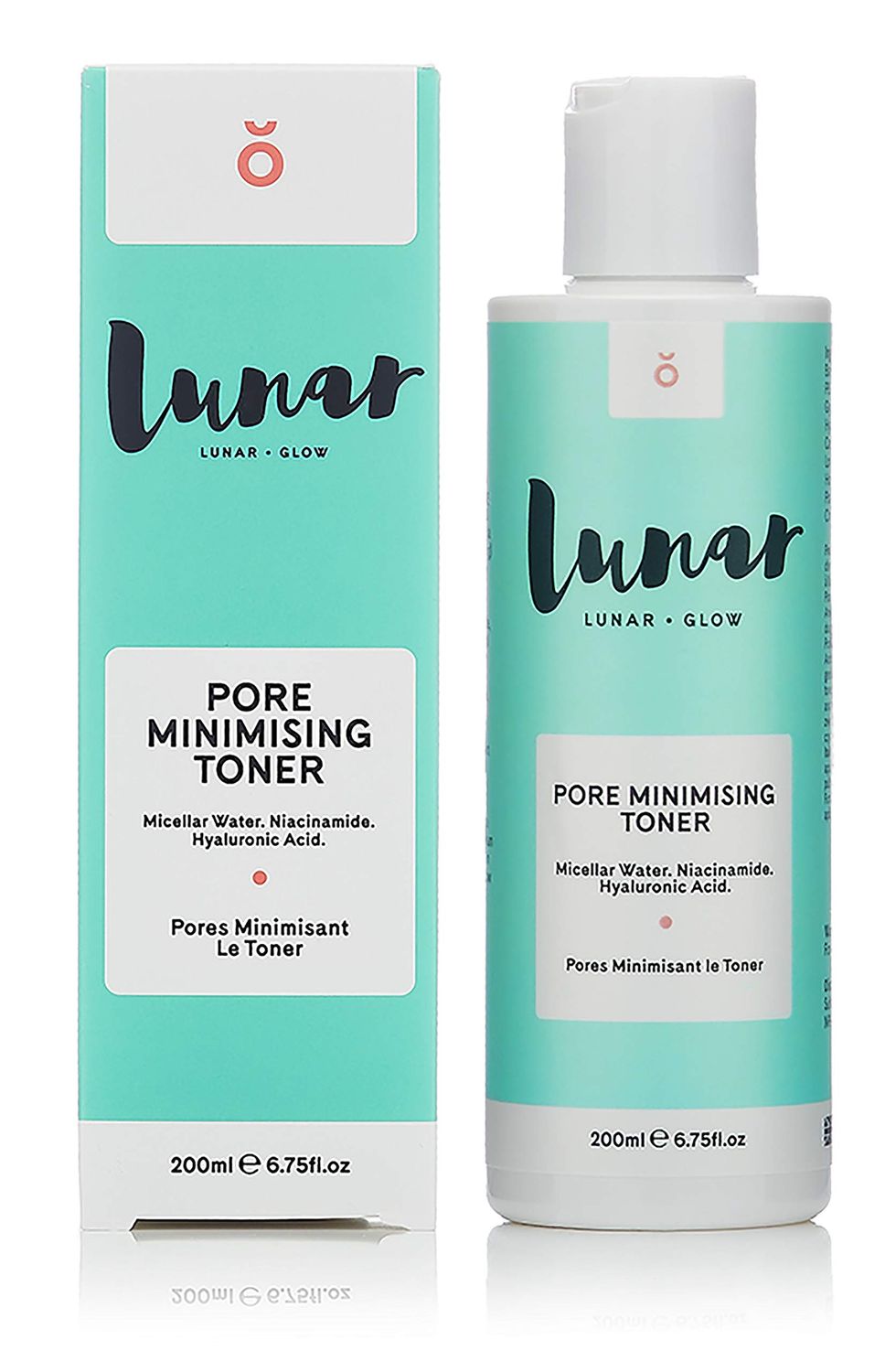 Pore Minimizing Toner by Lunar Glow, containing Niacinamide Hyaluronic Acid 6.8 Fl Oz 200ml
