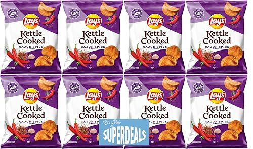 Lay&#39;s Kettle Cooked Potato Chips, Cajun Spice, Value Pack Bundled by SUPERDEALS, 2.18 Oz Bag Pack of 8 with Mystery Gift