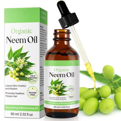 DOKYSABE Neem Oil for Skin - 100 Natural Cold Pressed Neem Oil - for Face, Skin Care, Hair Care, Scalp Massage Body Massage Hair Growth, Acne, Anti-Aging Moisturizer (2.02 Fl Oz)