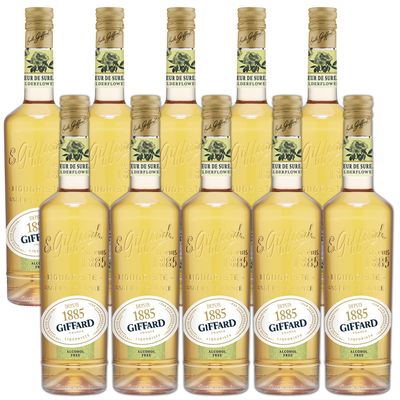 Giffard Depuis 1885 Elderflower, Alcohol-Free Liqueur 10 Pack - Made in France, 700ml Bottles, Perfect for Spritzers, Mixed Drinks
