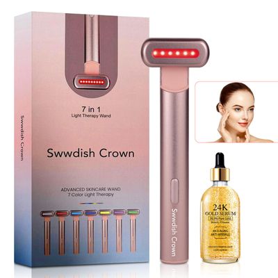 SWWDISH CROWN 7 Color Multiple Use Beauty Device Magical Facial Wand With 24K Serum, Anti Aging Kit With 24K serum, Facial Wand For Active Skin Tool, Pro Active Formula For Eyes Face And Neck., pink