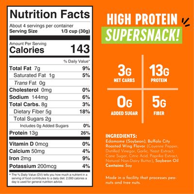 The Only Bean - Crunchy Roasted Edamame Beans (Buffalo), Keto Snacks, Healthy Snacks For Adults and Kids, Low Carb High Protein Snacks, Gluten Free Snack, Vegan Keto Food - 4 oz (3 Pack)