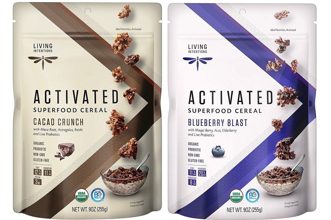 Living Intentions Gluten Free Superfood Probiotic Cereal 2 Flavor Variety Bundle: (1) Blueberry Blast, and (1) Cacao Crunch, 9 Oz. Ea. (2 Bags)