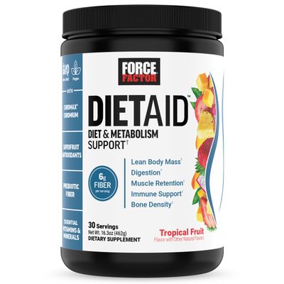 Force Factor Diet Aid Powder, Metabolism Booster Diet Support Supplement for Lean Body Mass with 15x More Absorbable Chromium, Refreshing Delicious, Tropical Fruit, 30 Servings