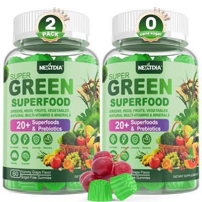 Super Greens Gummies, Greens Superfood Powder Alternative wSpirulina, Chlorella, Prebiotic Fiber, Probiotic, Fruit Veggie, Daily Fruit Vegetable for Digestive Gut Health, Immunity, Focus, 120 Cts
