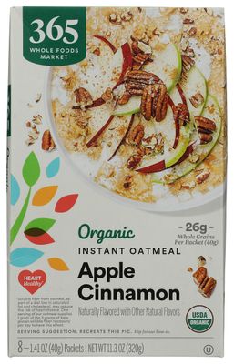 365 by Whole Foods Market, Organic Apple Cinnamon Instant Oatmeal 8 Pack, 11.3 Ounce
