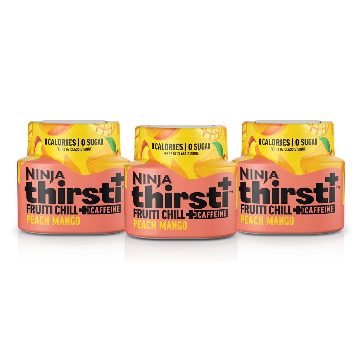 Ninja Thirsti Flavored Water Drops, FRUITI CHILL Peach Mango, Bold Fruit Flavor with Caffeine,Sparkling or Still, Zero Calories, Zero Sugar, Makes 17, 12oz drinks, 3 Pack, WCFPCMGAM