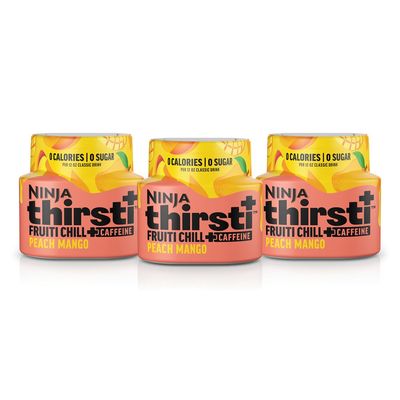 Ninja Thirsti Flavored Water Drops, FRUITI CHILL Peach Mango, Bold Fruit Flavor with Caffeine,Sparkling or Still, Zero Calories, Zero Sugar, Makes 17, 12oz drinks, 3 Pack, WCFPCMGAM