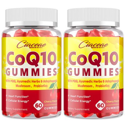 CoQ10 Gummies with PQQ - 400 MG Coenzyme Q10 High Potency, Enhanced with Ayurvedic Herbs, Adaptogenic Mushroom Blend Probiotics for Heart, Brain, Energy, Immunity, Cherry Flavor, 120 Vegan Gummies
