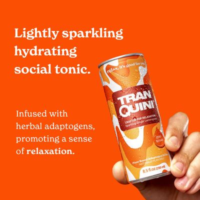 Tranquini Calming Drink With Herbal Adaptogens Sparkling Water Stress Relief Beverage Sugar Free, Non Alcoholic, Gluten Free, Vegan - 250ml Ginger Lemongrass (24 cans)