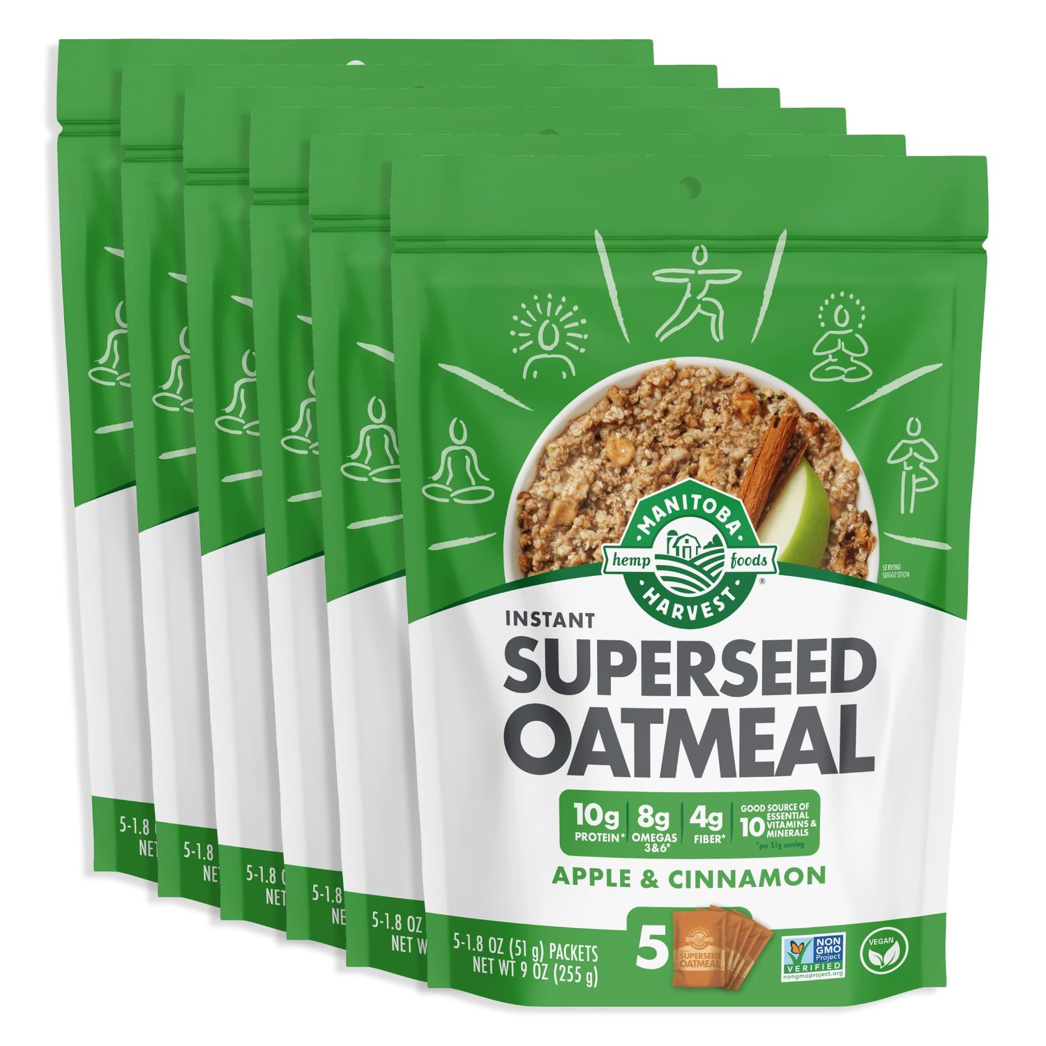 Manitoba Harvest Superseed Oatmeal, Apple Cinnamon, Vegan Friendly, Kosher, Non-GMO, 9 Ounce (Pack of 6)