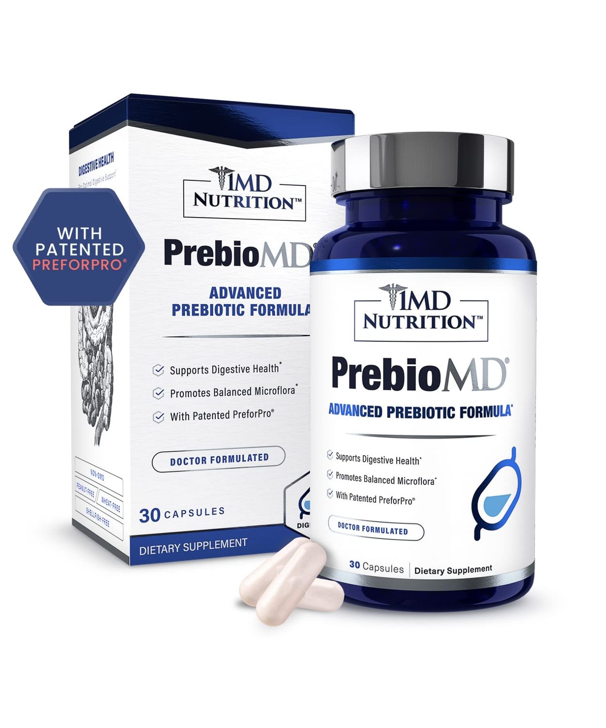 1MD Nutrition PreBioMD - Prebiotic with PreforPro Support Healthy Digestion and Beneficial Bacteria