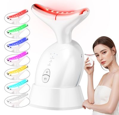 Face and Neck Massager, 7 Colors Face Sculpting Tool Face Lift Device for Skin Care at-Home Face Tool with Vibration and Thermal (White)