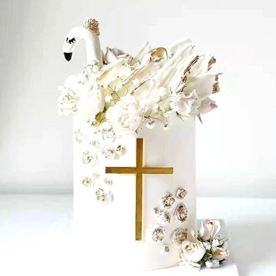 10-Piece Set,Gold Cross Cake Toppers, 3.82" x 5.59" Each, Baptism First Holy Communion Cake Topper