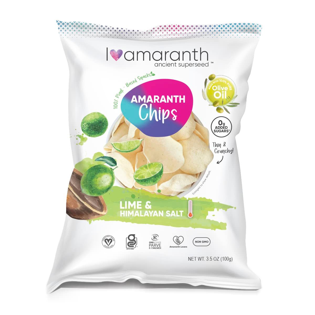 I AM(ARANTH)- I Amaranth Chips - Lime with Himalayan Salt Natural Chips, Healthy Snacks, Vegan Chips Gluten Free Pack 3