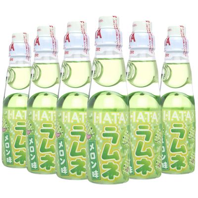 Fusion Select Ramune Japanese Soda - Classic Carbonated Japanese Drinks - Fizzy Ramune Soda Drink from Japan in Codd-Neck Bottles with Marble Stoppers - 6.76 oz, 6-Pack (6Bottle- Melon)