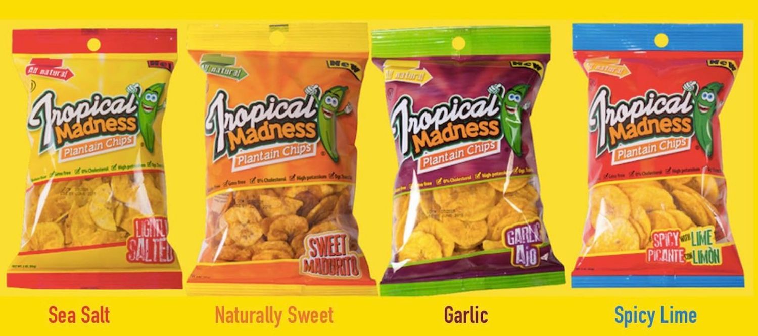 Tropical Madness Plantain Chips Variety Pack - Sweet Madurito, Sea Salt, Garlic, Spicy Lime - 12 Bags - 3oz