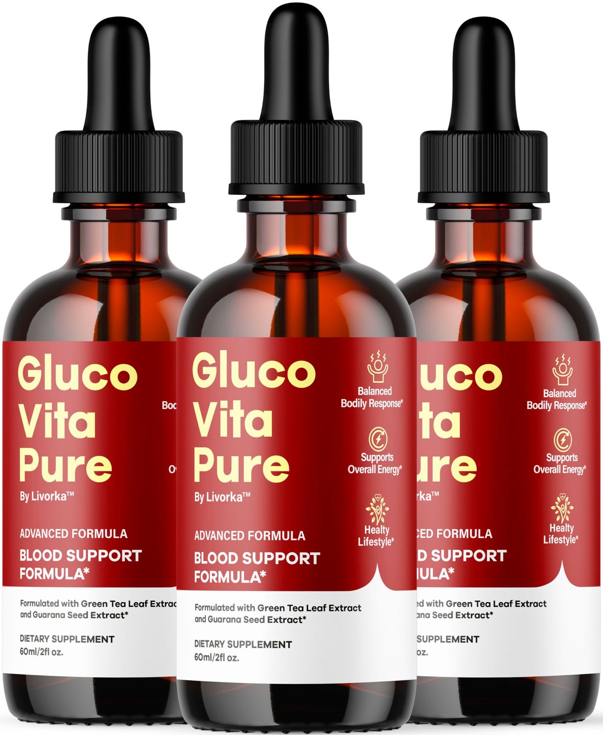 (3 Pack) Glucovita Pure - Glucovita Pure Drops, Gluco Vita Pure Drops Extract Liquid - All Natural Support, Premium Liquid Advanced Formula, 3 Bottles for 3 Months