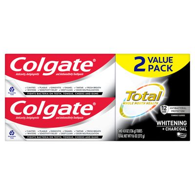 Colgate Total Whitening Charcoal Toothpaste, 10 Benefits Including Sensitivity Relief and Teeth Whitening Toothpaste, 4.8 oz Tube, 2 Pack