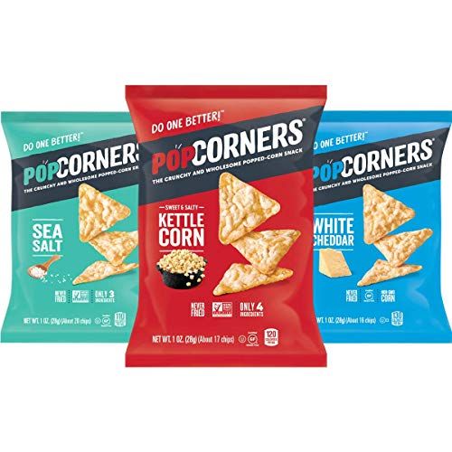 Popcorners Snacks Variety Pack Gluten Free Chips Snack Packs Kettle Corn, White Cheddar, Sea Salt 1 Ounce (Pack of 18)