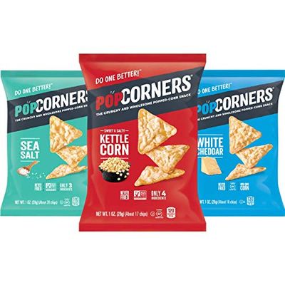 Popcorners Snacks Variety Pack Gluten Free Chips Snack Packs Kettle Corn, White Cheddar, Sea Salt 1 Ounce (Pack of 18)