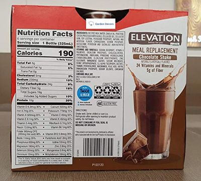 Elevation by Millville Meal Replacement Chocolate Shake 66fl oz 1.95L (6 Bottles)