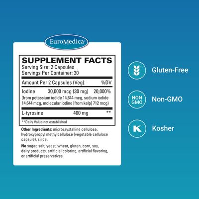 Euromedica Thyroid Care - Immune Health Energy Support Formula - Nutritional Supplement with Iodine for Thyroid Health Support - Wellness Supplement with L-Tyrosine - 60 Capsules