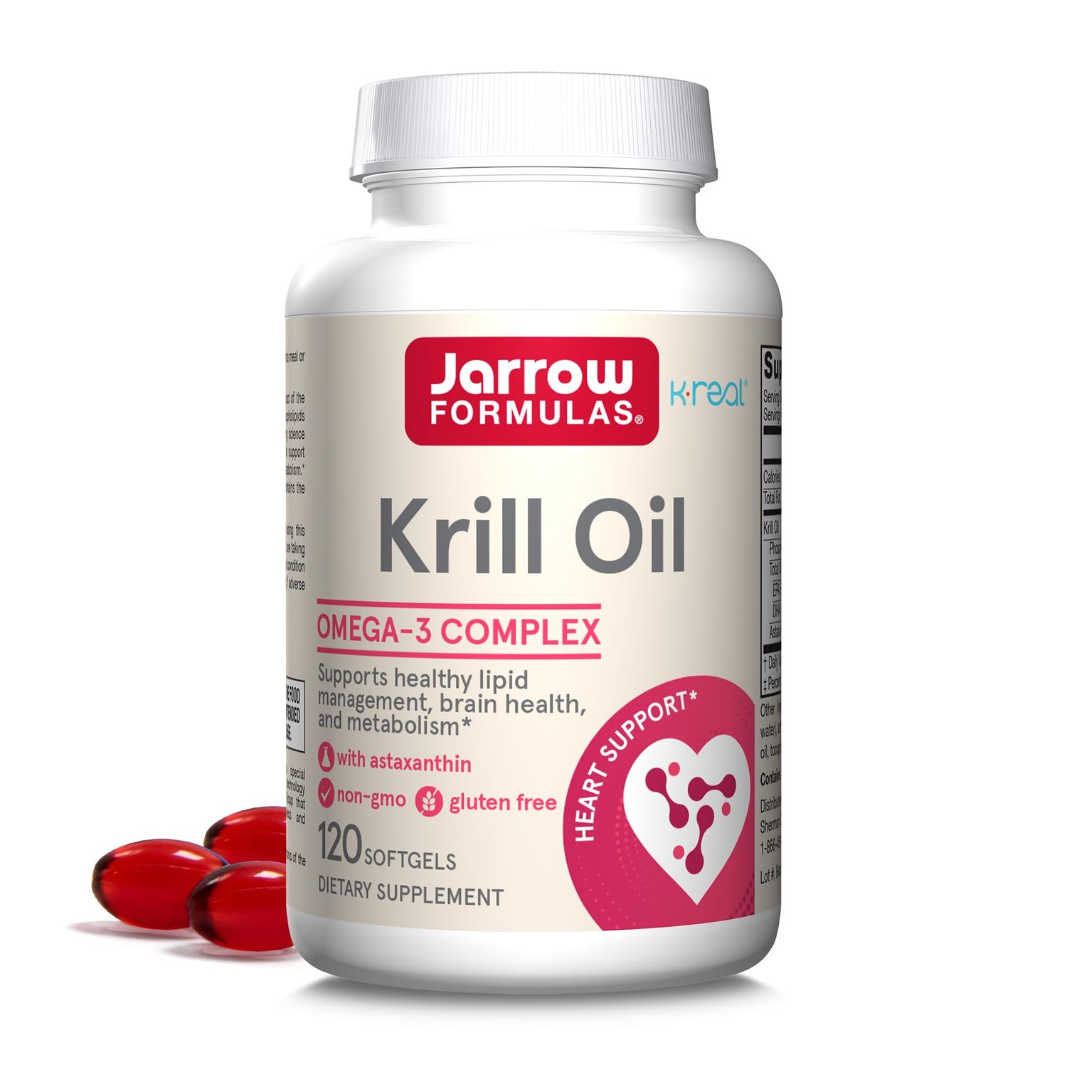 Jarrow Formulas Krill Oil - Phospholipid Omega-3 Complex with Astaxanthin - 120 Softgels - 60 Servings - Supports Lipid Management, Metabolism, Brain Heart Health - EPA DHA - Gluten Free - Non-GMO
