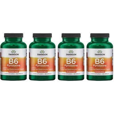 Swanson B6 Pyridoxine - Vitamin Supplement Promoting Cardiovascular Health Energy Metabolism - Natural Formula Promoting Overall Wellness - (250 Capsules, 100mg Each) (4 Pack)